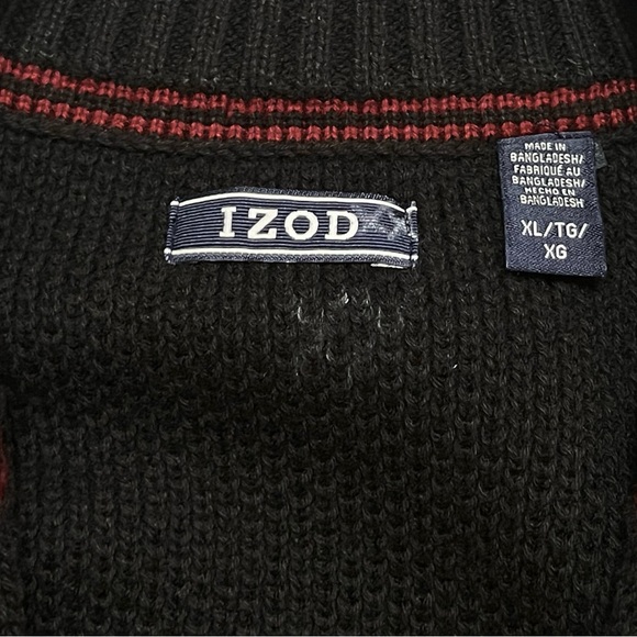 NWT IZOD Amazing Glaze II Fair Isle Black 1/4 Zip Mock Neck Pullover Sweater - Picture 6 of 10